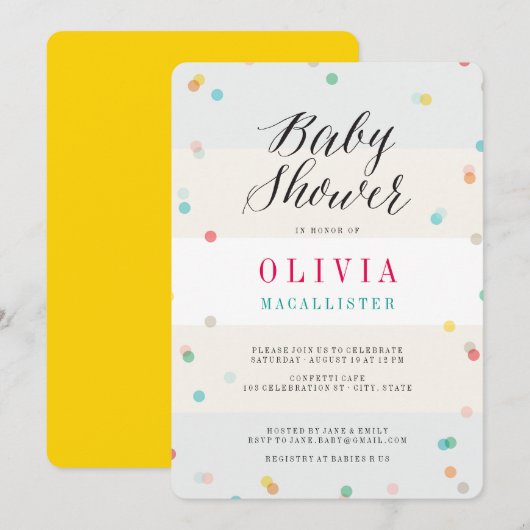 Invitation Rainbow Fun Confetti Moderne Chic Cute Baby shower (Devant / Derrière)