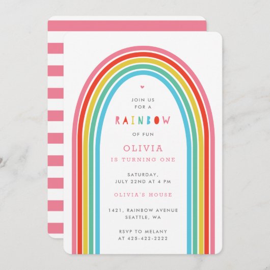 Invitation Rainbow Fun Fun Fête d'anniversaire de l'enfant Br (Devant / Derrière)