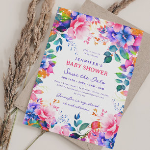 Invitation Rainbow Garden Floral Baby shower Date de sauvegar
