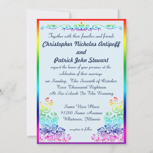 Invitation Rainbow Gay Élégant Mariage élégant (Devant)