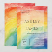 Invitation Rainbow Gay Lesbian Mariage LGBTQ Aquarelle (Devant / Derrière)