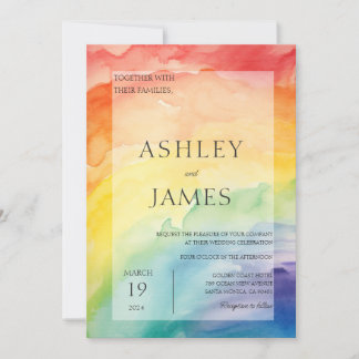 Invitation Rainbow Gay Lesbian Mariage LGBTQ Aquarelle