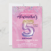 Invitation Rainbow Girl Foil Balloon 5e anniversaire Invitati (Devant)