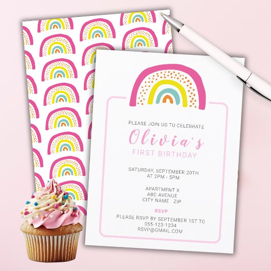 Invitation Rainbow Girls First Birthday Party