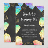 Invitation Rainbow & Gold Gemstones Modern Girls Anniversaire (Devant / Derrière)