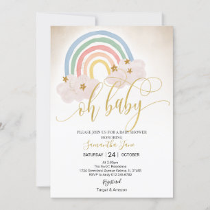 Invitation Rainbow Gold Parties scintillant bébé saupoudrer O
