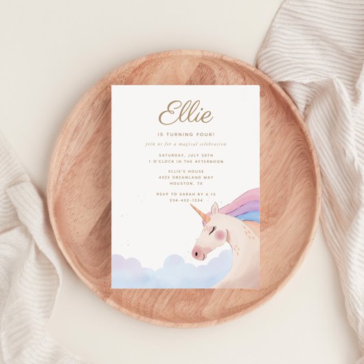 Invitation Rainbow Gold Watercolor Unicorn Anniversaire |