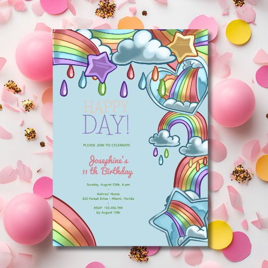 Invitation Rainbow happy day fête d'anniversaire
