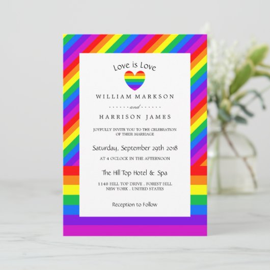 Invitation Rainbow Heart Love is Love Mariage (Debout devant)