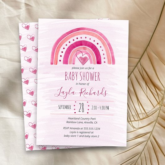 Invitation Rainbow Heart Watercolor Baby shower rose