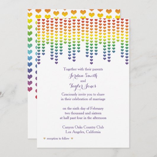 Invitation Rainbow Hearts (Devant / Derrière)