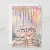 Invitation Rainbow Holographic Glitter Drips Photo Graduation (Devant)