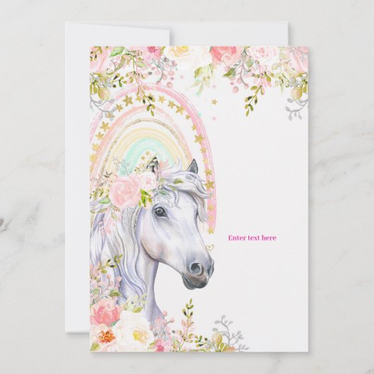 Invitation Rainbow & Horse Première fête d'anniversaire (Dos)