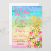 Invitation Rainbow Hula sur, Luau, Anniversaire de l'ananas (Devant / Derrière)