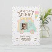 Invitation Rainbow Ice Cream Camion Photo Anniversaire (Debout devant)