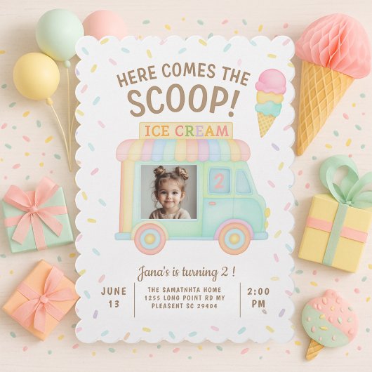 Invitation Rainbow Ice Cream Camion Photo Anniversaire