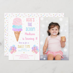 Invitation Rainbow Ice Cream Voici l'anniversaire de la Scoop