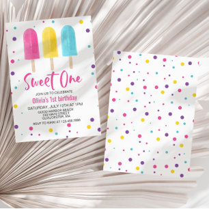 Invitation Rainbow Ice Pop Sweet Un été 1er anniversaire