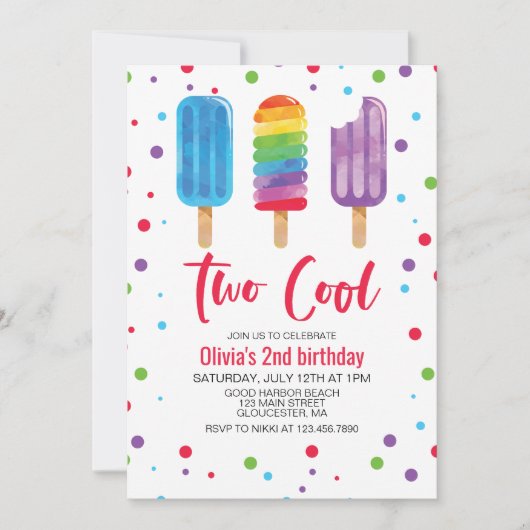 Invitation Rainbow Ice Pops Deux Cool 2e anniversaire Invitat (Devant)