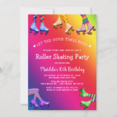 Invitation Rainbow Kids Roller Sking fête d'anniversaire (Devant)