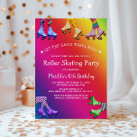 Invitation Rainbow Kids Roller Sking fête d'anniversaire<br><div class="desc">Enfants aux couleurs vives patin à roulettes invitation fête d'anniversaire,  avec un arrière - plan de couleur arc-en-ciel vibrant,  une sélection de patins et collants multicolores,  le cool dit "Laissez les bons moments rouler",  des étoiles blanches et un modèle d'anniversaire amusant qui peut facilement être personnalisé.</div>