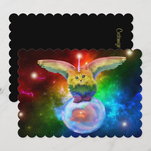 Invitation Rainbow Kitten Space Bubble Fish Événement Invitat (Devant / Derrière)