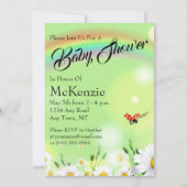 Invitation Rainbow Ladybug Daisies Baby shower Floral (Devant)
