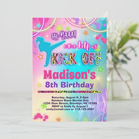 Invitation Rainbow Leopard Karate Anniversaire (Debout devant)