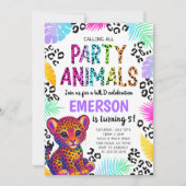 Invitation Rainbow Leopard Party Animaux Anniversaire Invitat (Devant)