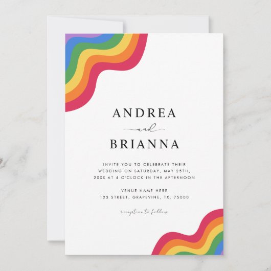 Invitation Rainbow LGBTQ Gay QR Code Pride tout en un Mariage (Devant)