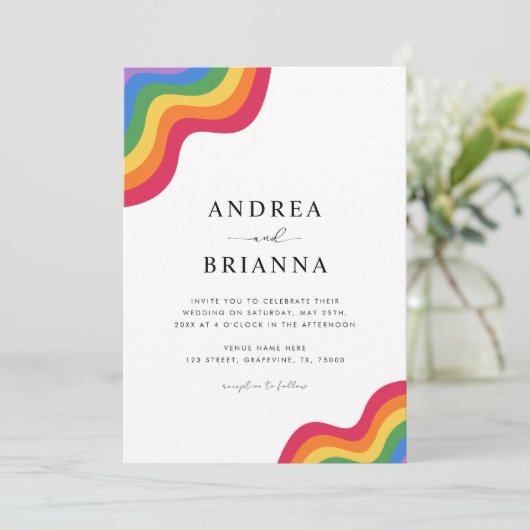 Invitation Rainbow LGBTQ Gay QR Code Pride tout en un Mariage (Debout devant)