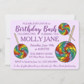 Invitation Rainbow Lollipop Candy Purple Anniversaire Bash Pa (Devant)