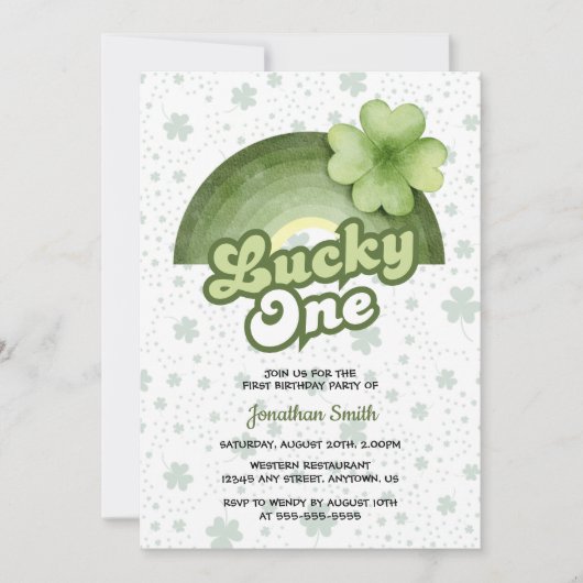 Invitation Rainbow Lucky One Green Clover Anniversaire de enf (Devant)