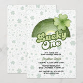 Invitation Rainbow Lucky One Green Clover Anniversaire de enf (Devant / Derrière)