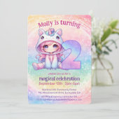 Invitation Rainbow Magical Chibi Unicorn anniversaire (Debout devant)