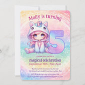 Invitation Rainbow magique chibi fille Unicorn 5e anniversair (Devant)