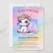 Invitation Rainbow magique Unicorn 4e anniversaire (Devant)