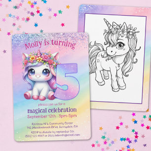 Invitation Rainbow magique Unicorn 5e anniversaire