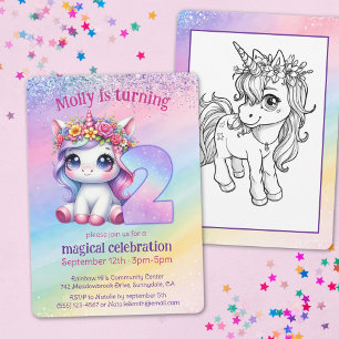 Invitation Rainbow magique Unicorn tournant 2 anniversaire