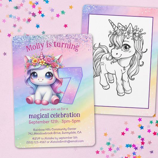 Invitation Rainbow magique Unicorn whimsicle 7e anniversaire