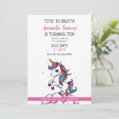 Invitation Rainbow Mane Sparkle Unicorn Girl 10th Birthday (Debout devant)