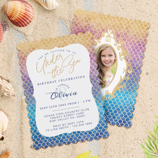 Invitation Rainbow Mermaid Scales Photo Anniversaire Invitati