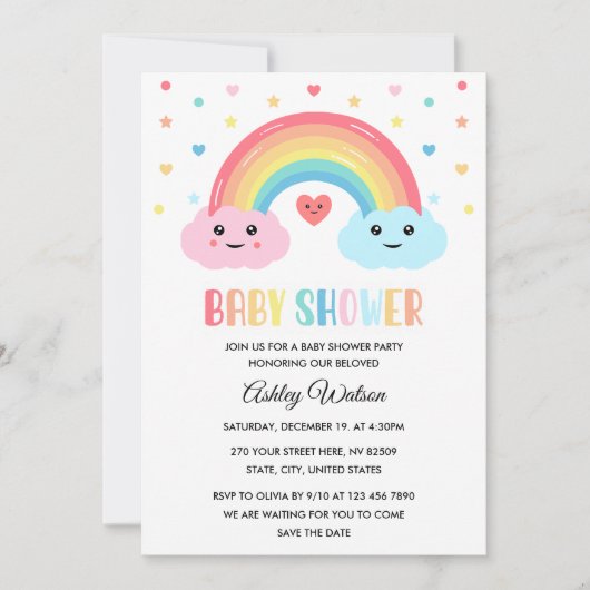 Invitation Rainbow Miracle Baby Shower (Devant)