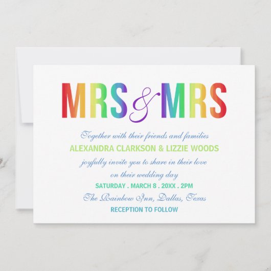 Invitation Rainbow Mme & Mme | Mariage lesbien (Devant)