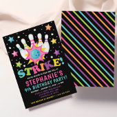 Invitation Rainbow Neon Bowling fête d'anniversaire
