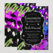 Invitation Rainbow Neon Parties scintillant Abstraite Quincea (Devant / Derrière)