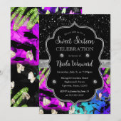 Invitation Rainbow Neon Parties scintillant Abstraite Sweet 1 (Devant / Derrière)