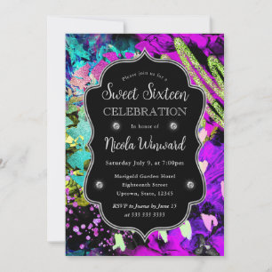 Invitation Rainbow Neon Parties scintillant Abstraite Sweet 1
