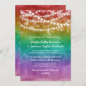 Invitation Rainbow Ombre String Lights Détails Mariage gay (Devant / Derrière)