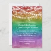 Invitation Rainbow Ombre String Lights Mariage gay (Devant)